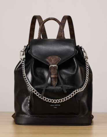 路易威登 Montsouris PM LV 双肩包/背包28x30x18cm 黑色小羊皮 Monogram 帆布及标志性链条