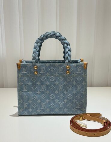 路易威登 Let Go 小型托特包28cm Monogram 蓝色牛仔布手提包 配编织手柄