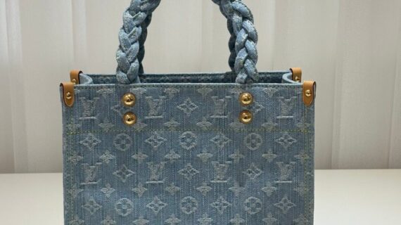 路易威登 Let Go 小型托特包28cm Monogram 蓝色牛仔布手提包 配编织手柄