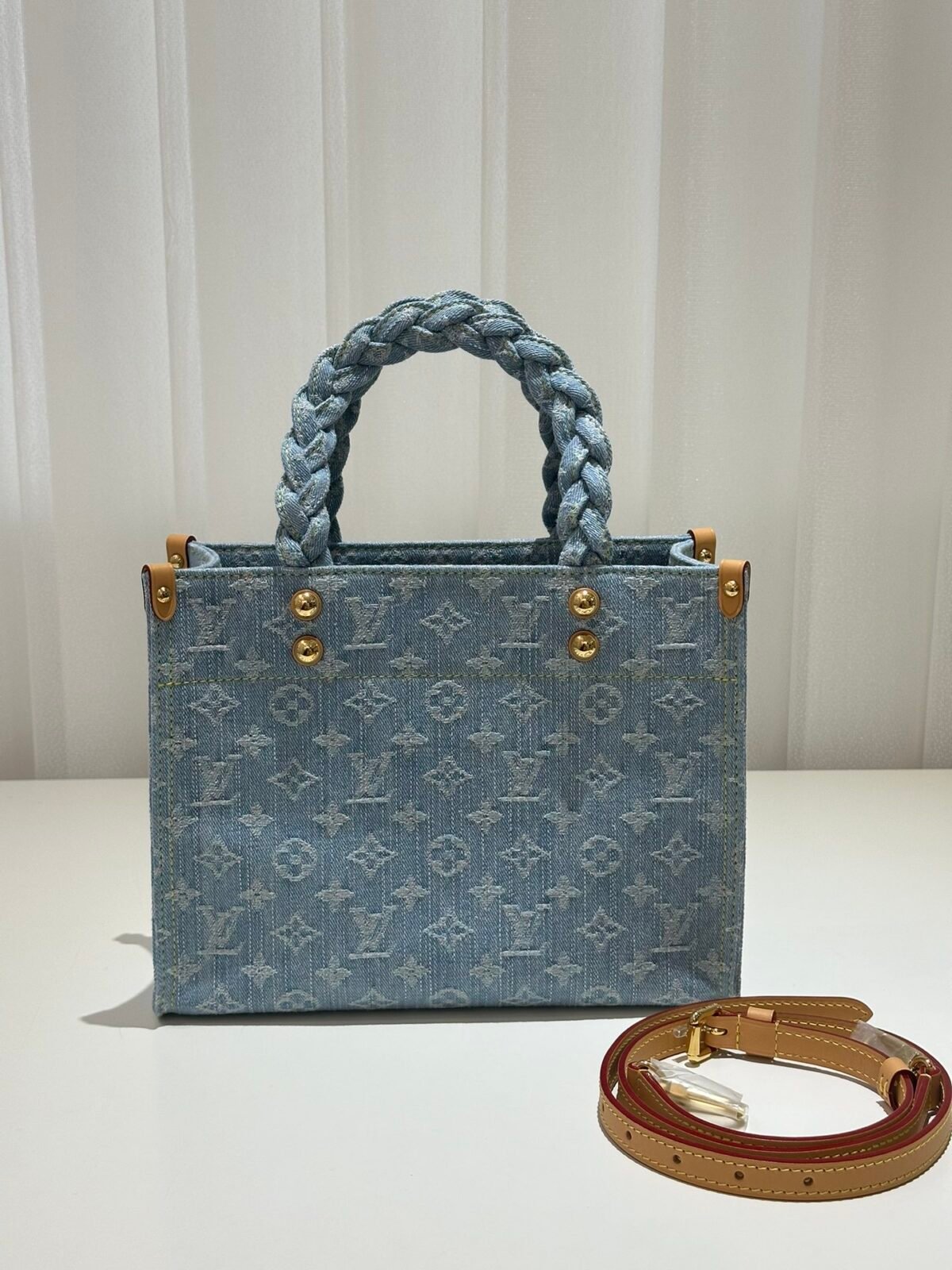 路易威登 Let Go 小型托特包28cm Monogram 蓝色牛仔布手提包 配编织手柄