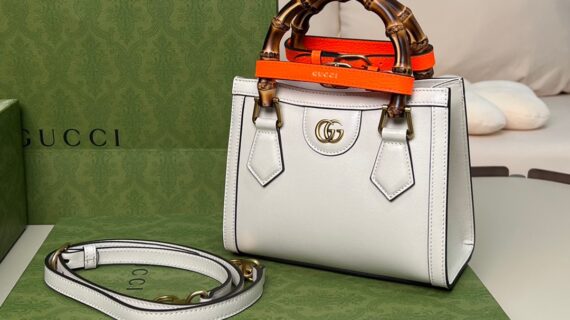 古驰 Gucci Diana 迷你竹节包 顶级品质白色牛皮托特包