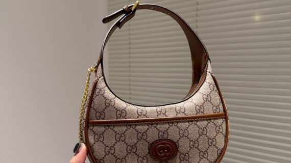 Gucci古驰 Ophidia系列迷你月牙包 经典乌木色老花 完美复刻