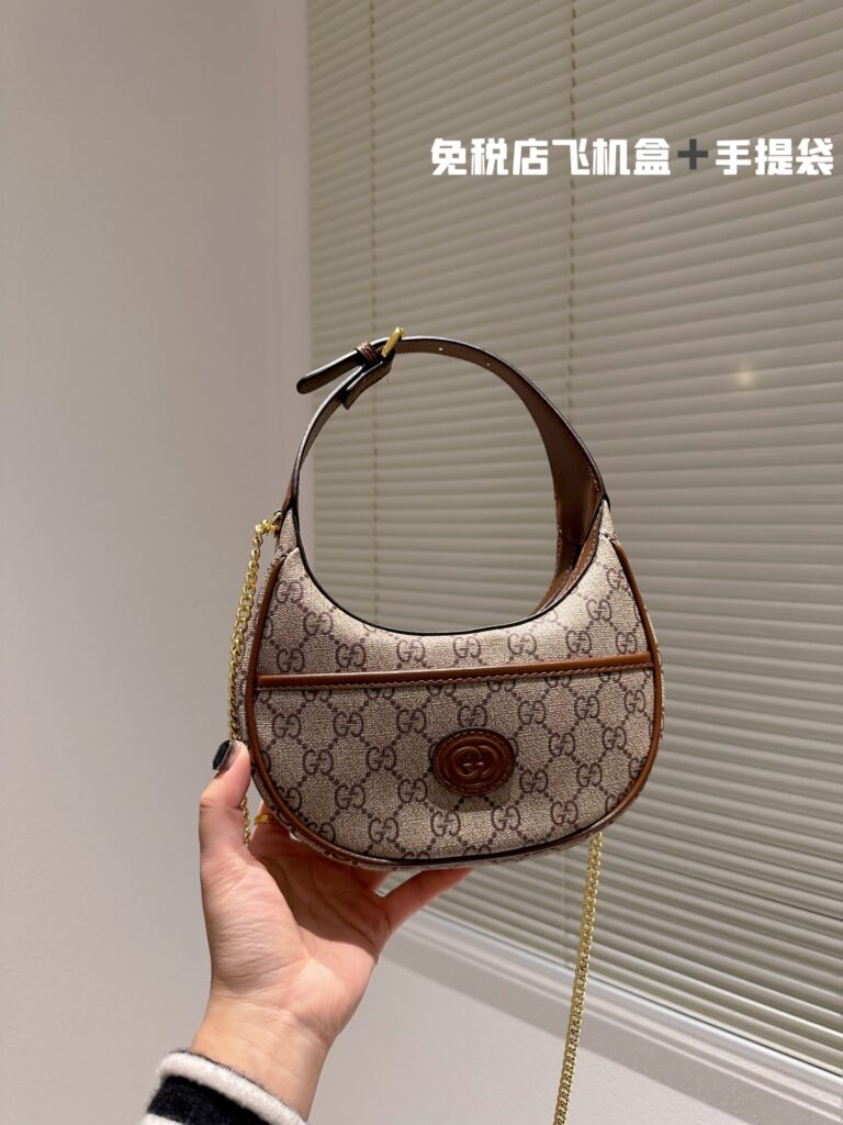 Gucci古驰 Ophidia系列迷你月牙包 经典乌木色老花 完美复刻