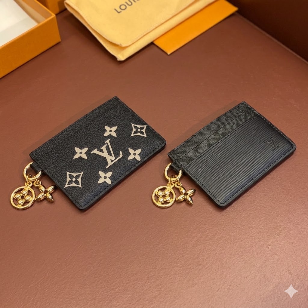 路易威登 Louis Vuitton M82132 卡包皮夹:顶级原厂皮 LV Porto Cult Charm 黑色丝印与水波纹对版细节