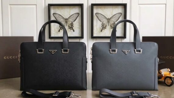 PRADA 普拉达 男士十字纹牛皮双拉链公文包 手提包