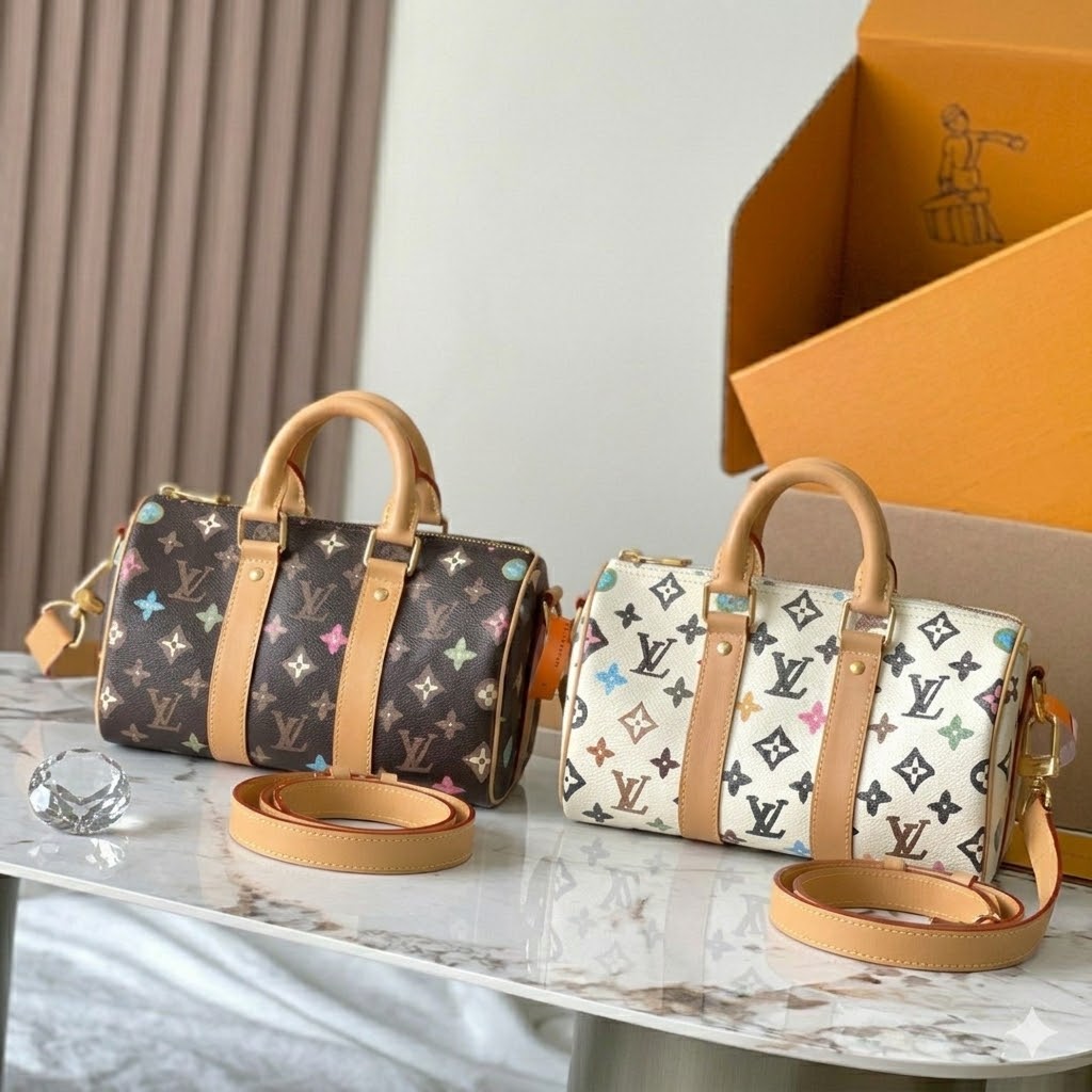 路易威登 LV Keepall 25 旅行单肩包 黑彩与白彩系列 顶级原厂皮材质与动态芯片版