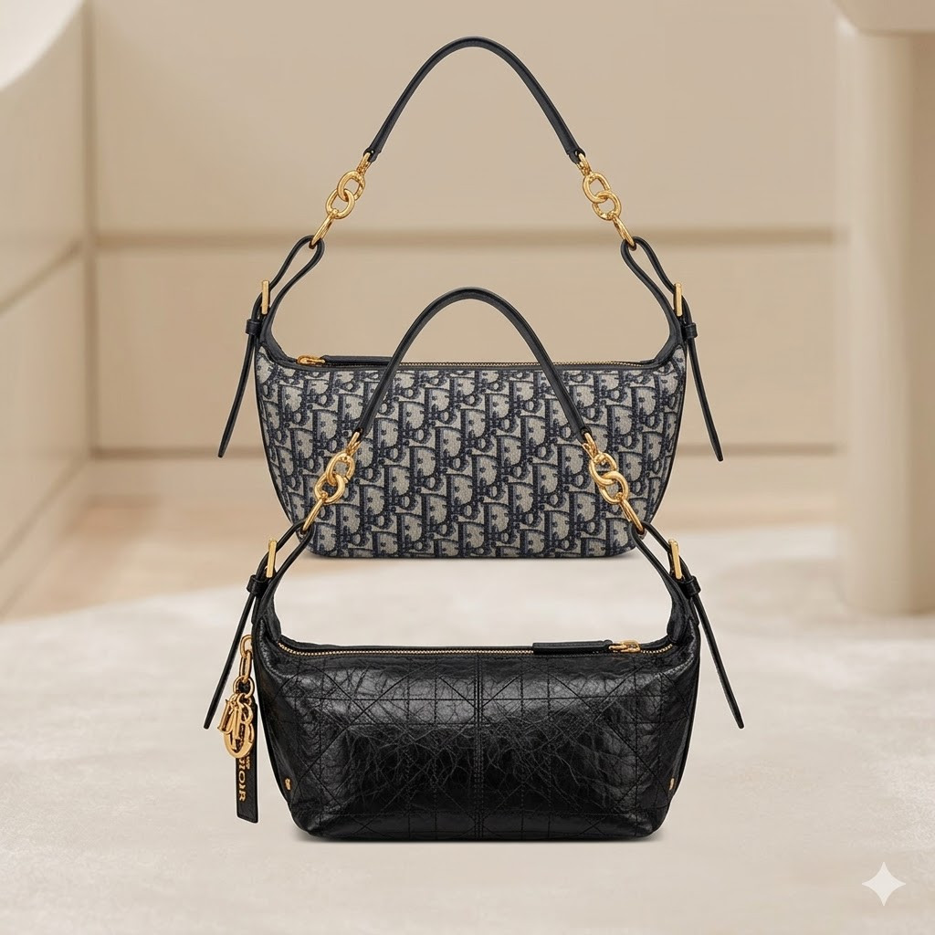 Christian Dior 迪奥 D-Journey手袋月亮包 老花/真皮24K五金