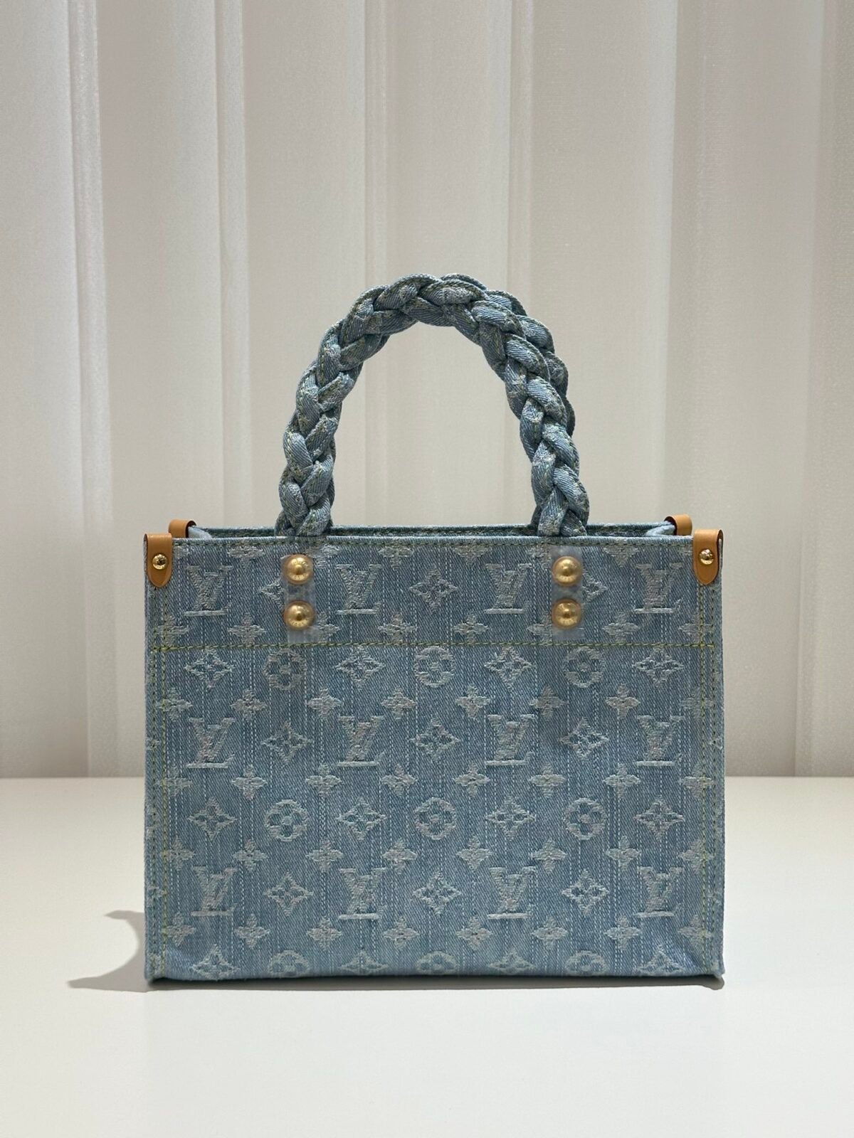 路易威登 Let Go 小型托特包28cm Monogram 蓝色牛仔布手提包 配编织手柄 - 图片 3