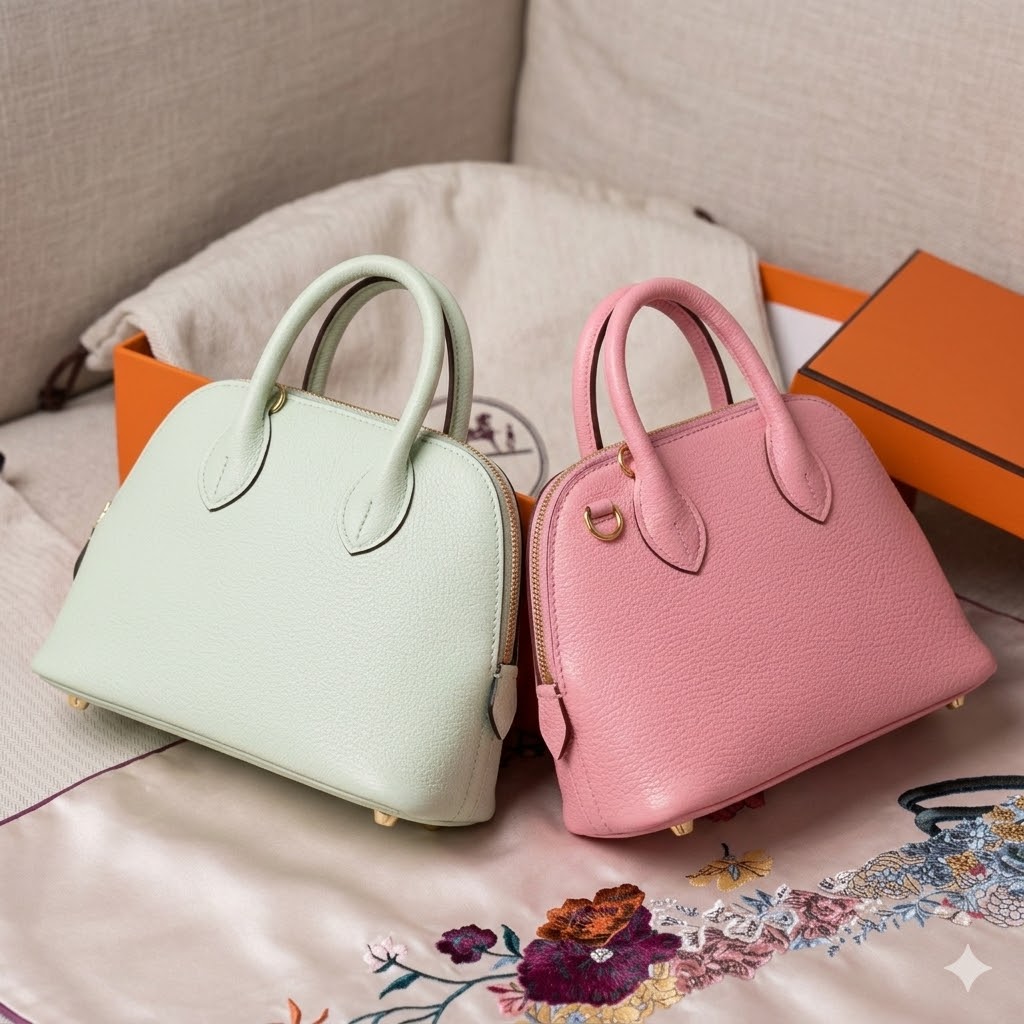 爱马仕 保龄球包 Mini Bolide 18cm 气泡绿 vs 奶昔粉 专柜品质
