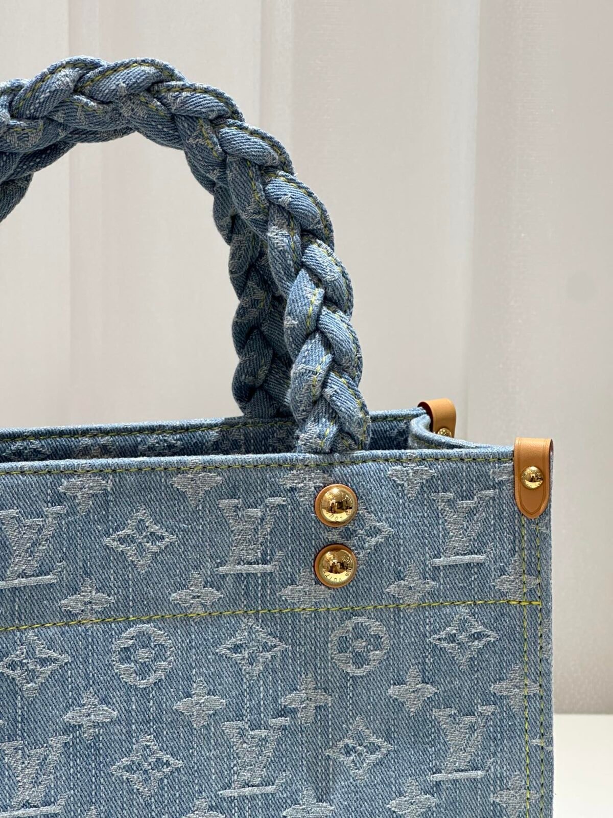 路易威登 Let Go 小型托特包28cm Monogram 蓝色牛仔布手提包 配编织手柄 - 图片 6