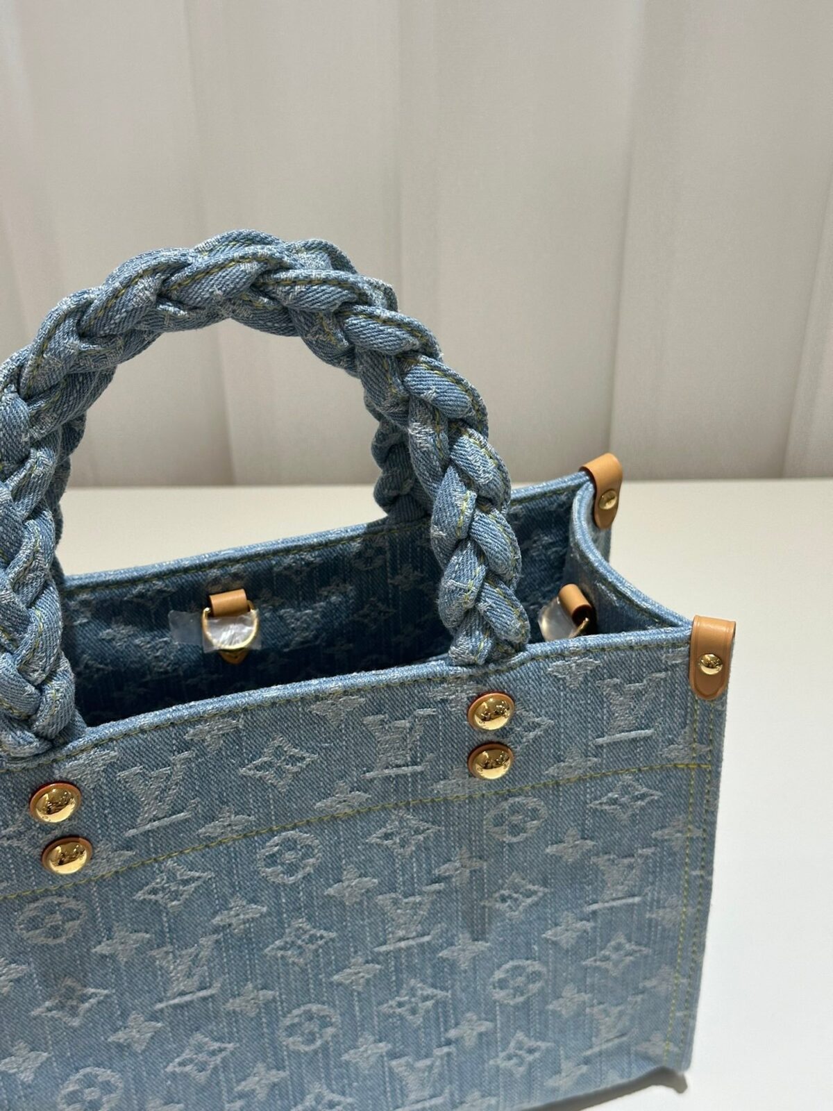 路易威登 Let Go 小型托特包28cm Monogram 蓝色牛仔布手提包 配编织手柄 - 图片 9