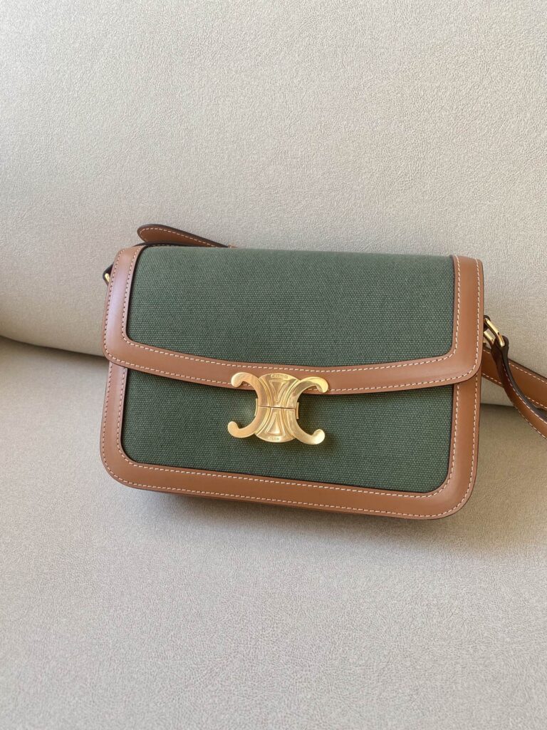赛琳 CELINE 凯旋门中号帆布拼接皮革单肩包 22.5cm 复古老花刺绣翻盖包 – Image 1 赛琳 CELINE 凯旋门中号帆布拼接皮革单肩包 22.5cm 复古老花刺绣翻盖包 – Image 1