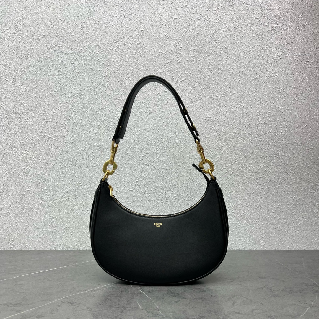 CELINE 赛琳 经典腋下包25cm AVA STRAP 黑色小牛皮新月包 可调节肩带 1