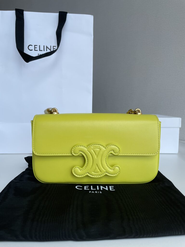 赛琳 Celine TRIOMPHE 凯旋门标志皮革链条腋下包 柠檬黄单肩包20.5cm – Image 1 赛琳 Celine TRIOMPHE 凯旋门标志皮革链条腋下包 柠檬黄单肩包20.5cm – Image 1
