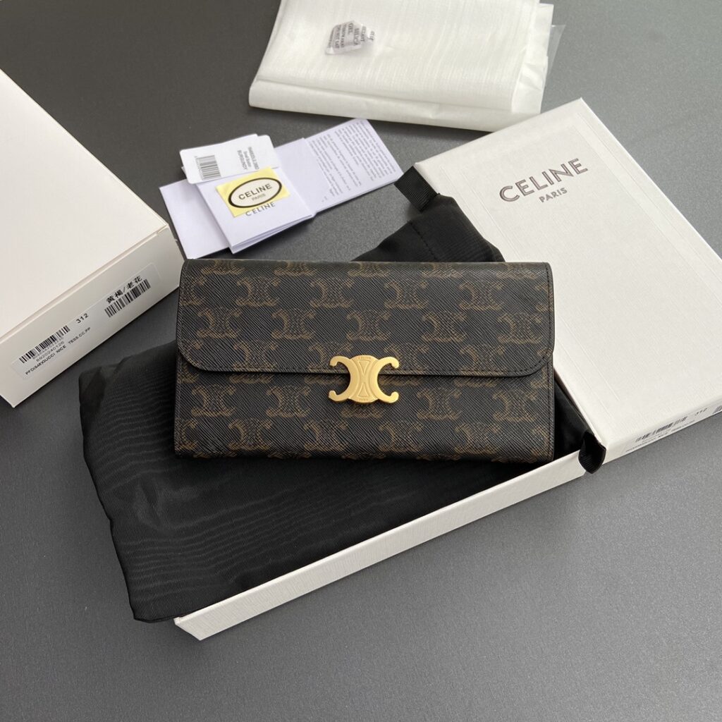 CELINE 赛琳 TRIOMPHE 凯旋门大号翻盖钱包19cm WOC 经典老花、黑色与卵石色小牛皮 – Image 2 CELINE 赛琳 TRIOMPHE 凯旋门大号翻盖钱包19cm WOC 经典老花、黑色与卵石色小牛皮 – Image 2