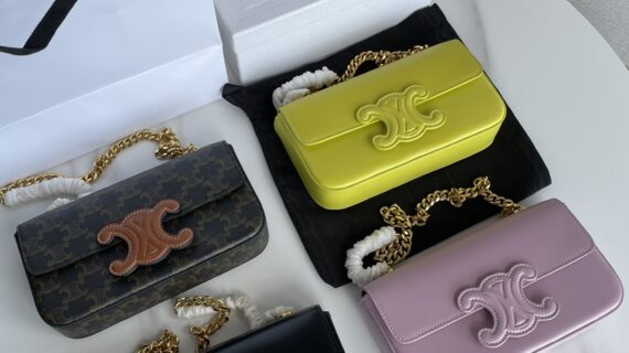 赛琳 Celine TRIOMPHE 凯旋门标志皮革链条腋下包 柠檬黄单肩包20.5cm 赛琳 Celine TRIOMPHE 凯旋门标志皮革链条腋下包 柠檬黄单肩包20.5cm