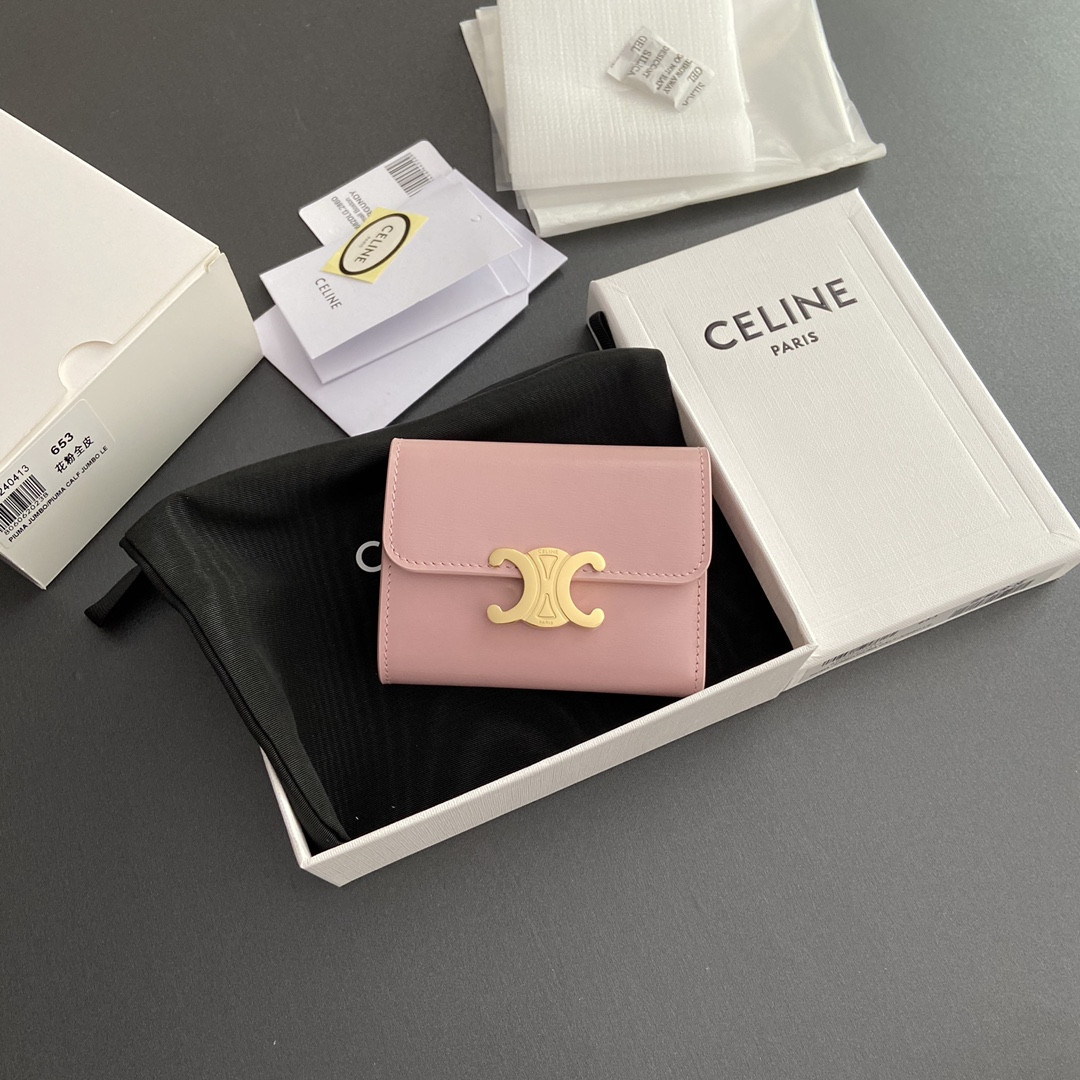 赛琳 CELINE 凯旋门亮泽牛皮短款钱包 TRIOMPHE 冰川蓝/卵石 5色迷你皮夹 – Image 9 赛琳 CELINE 凯旋门亮泽牛皮短款钱包 TRIOMPHE 冰川蓝/卵石 5色迷你皮夹 – Image 9