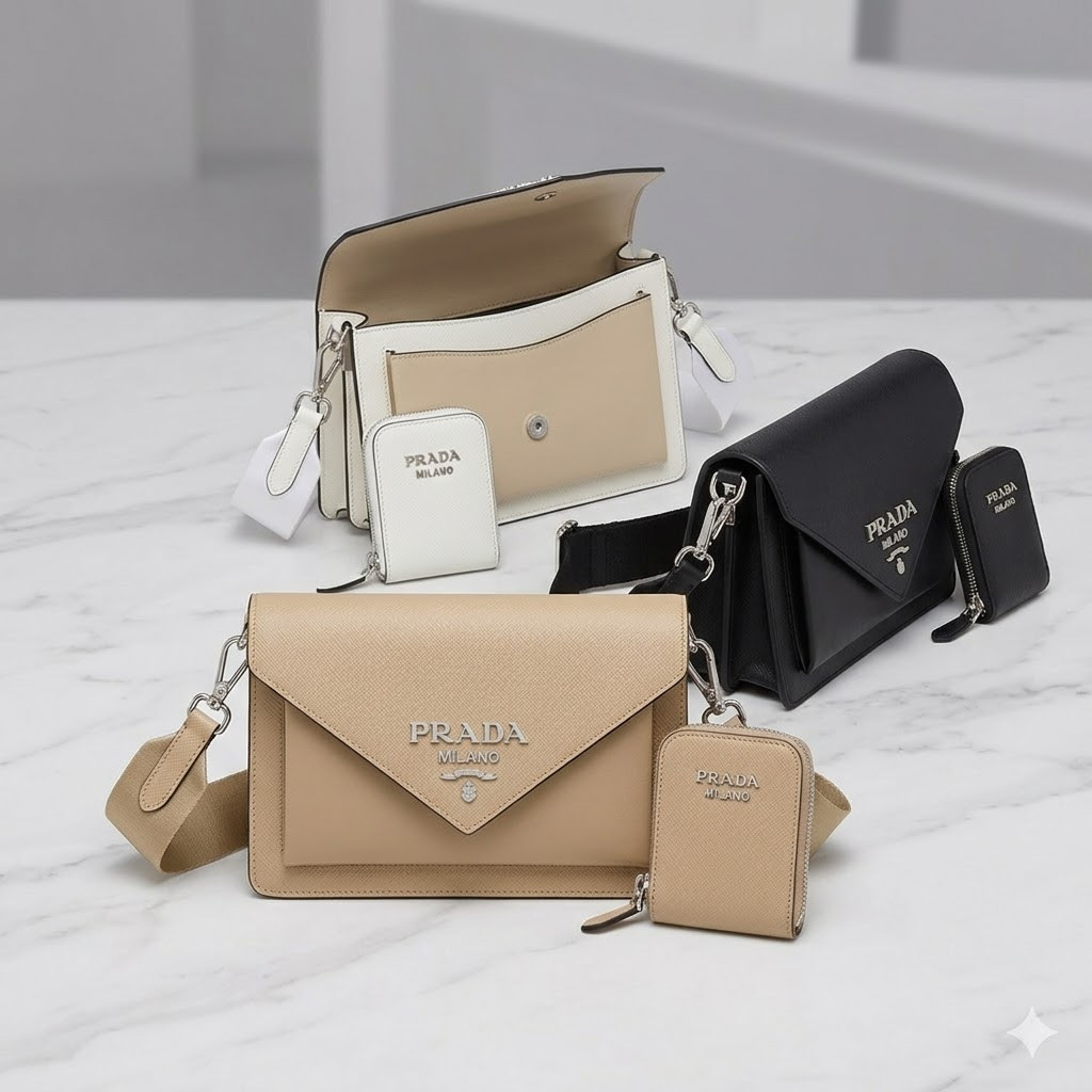 普拉达 Prada Saffiano 皮革三合一信封包 多功能斜挎包