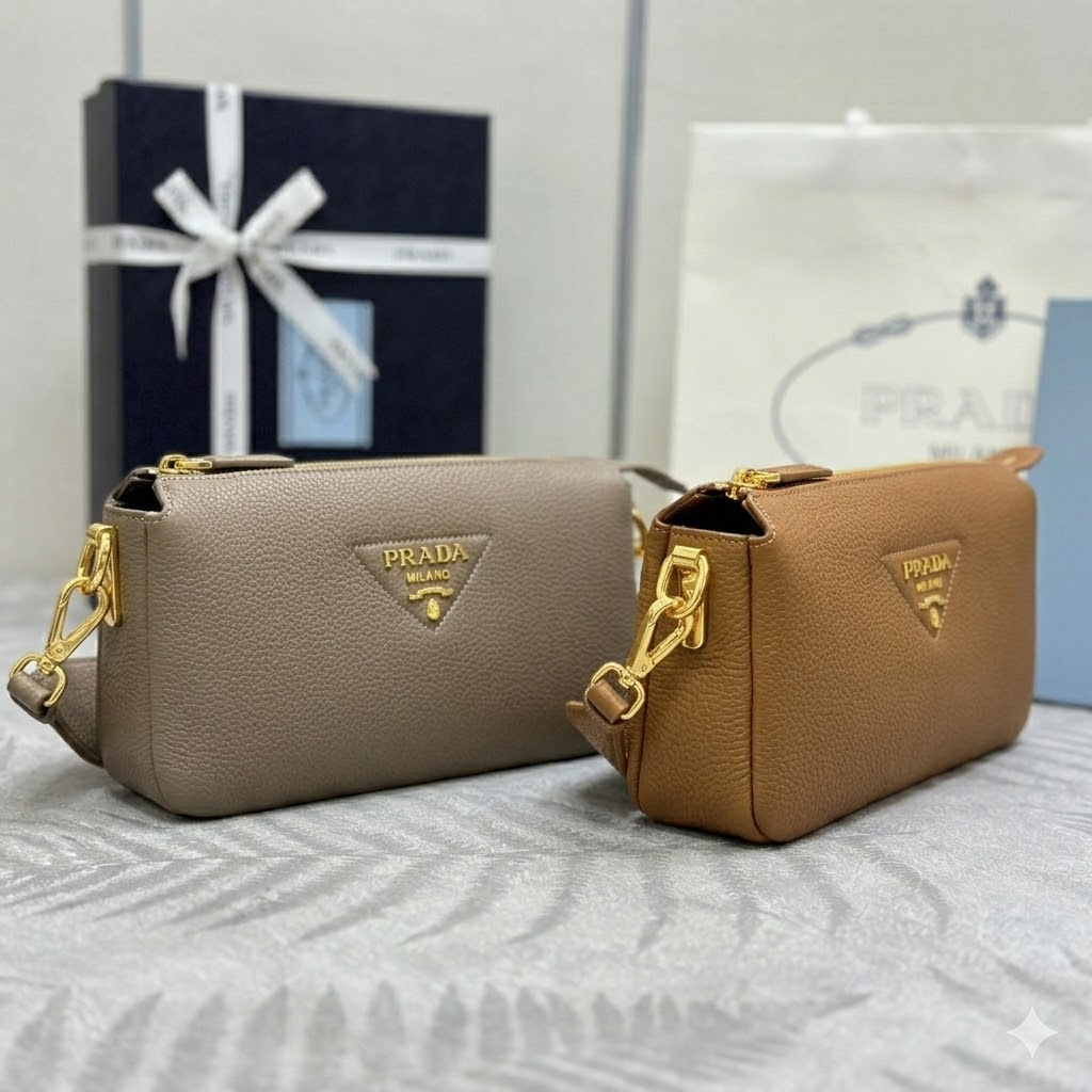 普拉达 PRADA 三层风琴包 鹿皮纹牛皮单肩包 优雅与实用1BH194