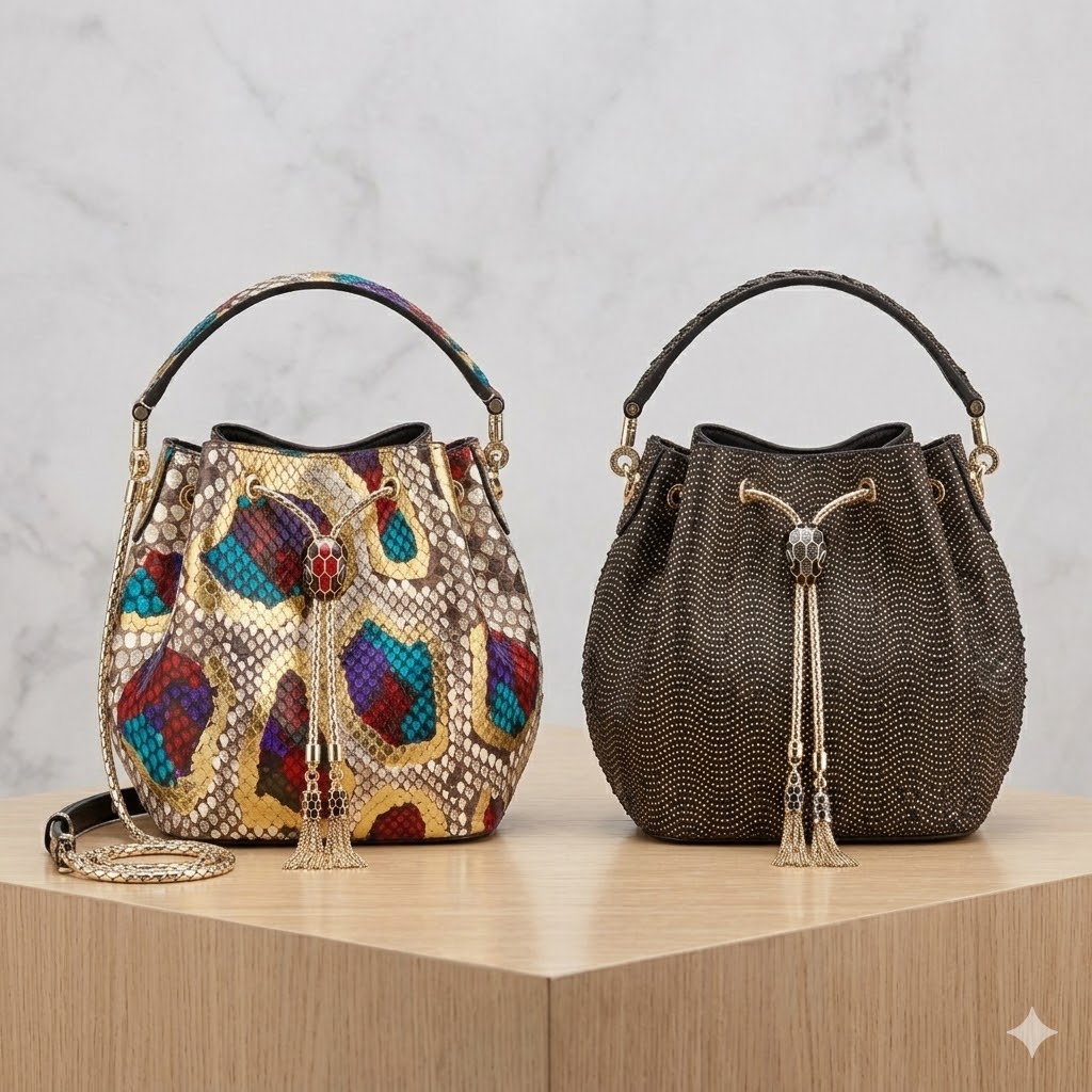 BVLGARI 宝格丽 Serpenti Forever 蟒蛇皮水桶包 奢华满天星与炫彩玛瑙拼色女士斜挎手提包 2尺寸 BVLGARI 宝格丽 Serpenti Forever 蟒蛇皮水桶包 奢华满天星与炫彩玛瑙拼色女士斜挎手提包 2尺寸