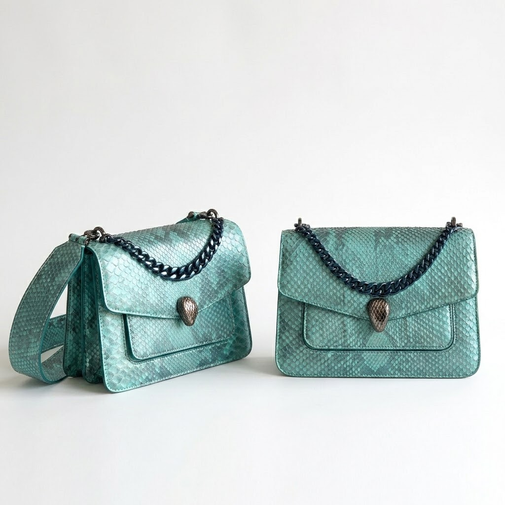 BVLGARI 宝格丽 Serpenti Forever 蟒蛇皮女包 海蓝宝石浅蓝色 MaxiChain 蛇头包 中号/小号 BVLGARI 宝格丽 Serpenti Forever 蟒蛇皮女包 海蓝宝石浅蓝色 MaxiChain 蛇头包 中号/小号