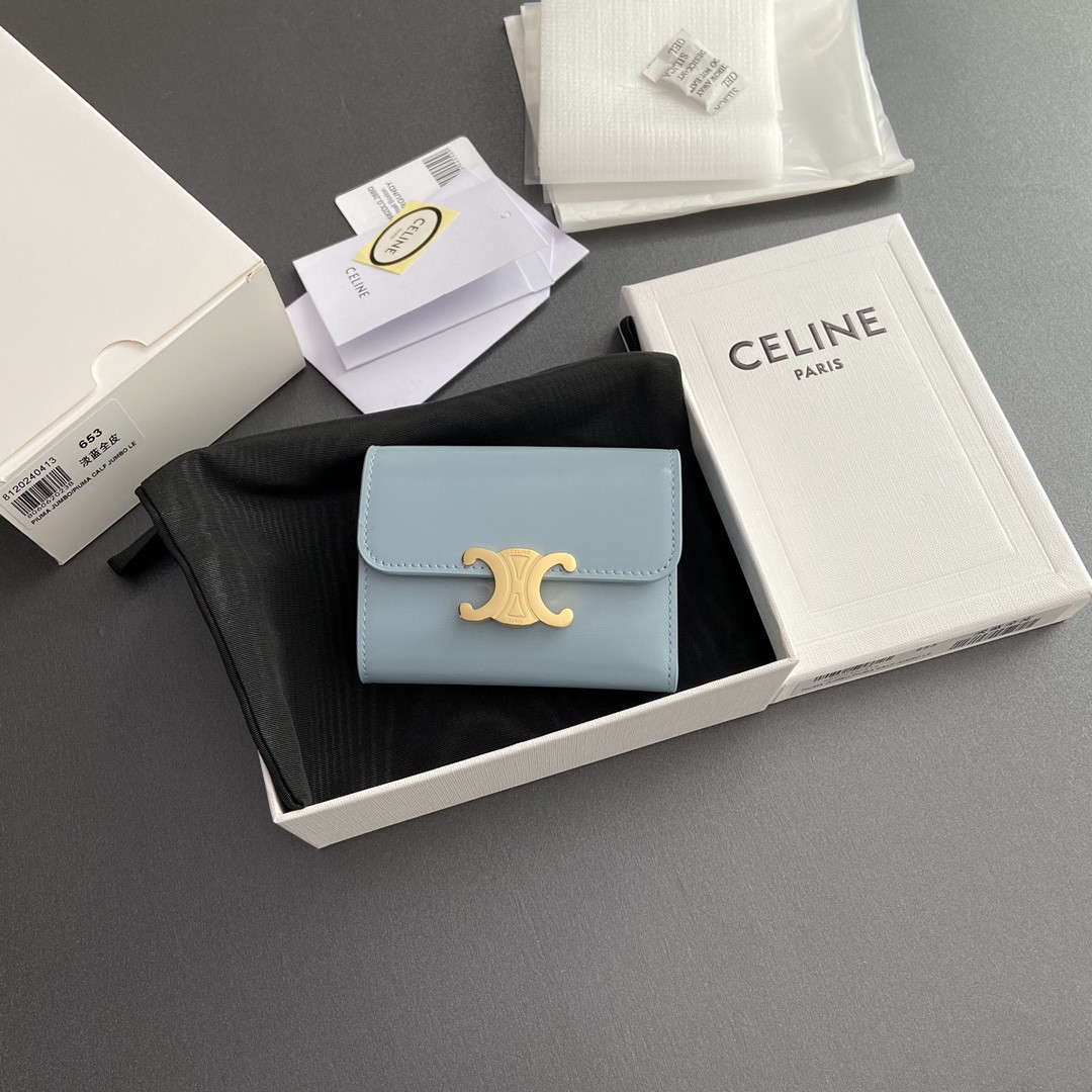 赛琳 CELINE 凯旋门亮泽牛皮短款钱包 TRIOMPHE 冰川蓝/卵石 5色迷你皮夹 – Image 11 赛琳 CELINE 凯旋门亮泽牛皮短款钱包 TRIOMPHE 冰川蓝/卵石 5色迷你皮夹 – Image 11