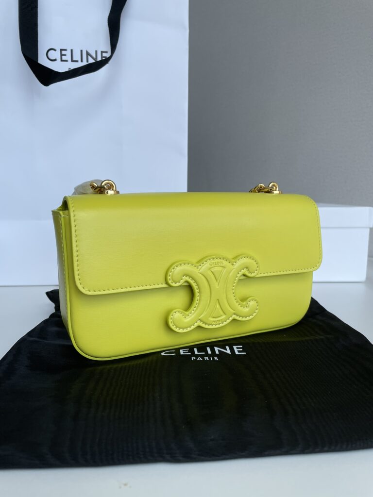 赛琳 Celine TRIOMPHE 凯旋门标志皮革链条腋下包 柠檬黄单肩包20.5cm – Image 2 赛琳 Celine TRIOMPHE 凯旋门标志皮革链条腋下包 柠檬黄单肩包20.5cm – Image 2