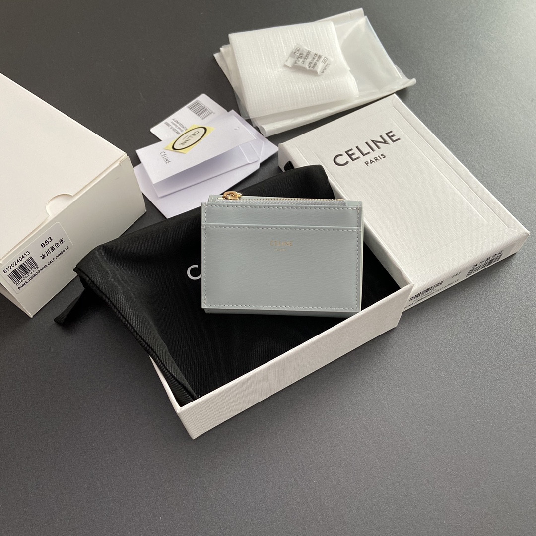 赛琳 CELINE 凯旋门亮泽牛皮短款钱包 TRIOMPHE 冰川蓝/卵石 5色迷你皮夹 – Image 3 赛琳 CELINE 凯旋门亮泽牛皮短款钱包 TRIOMPHE 冰川蓝/卵石 5色迷你皮夹 – Image 3