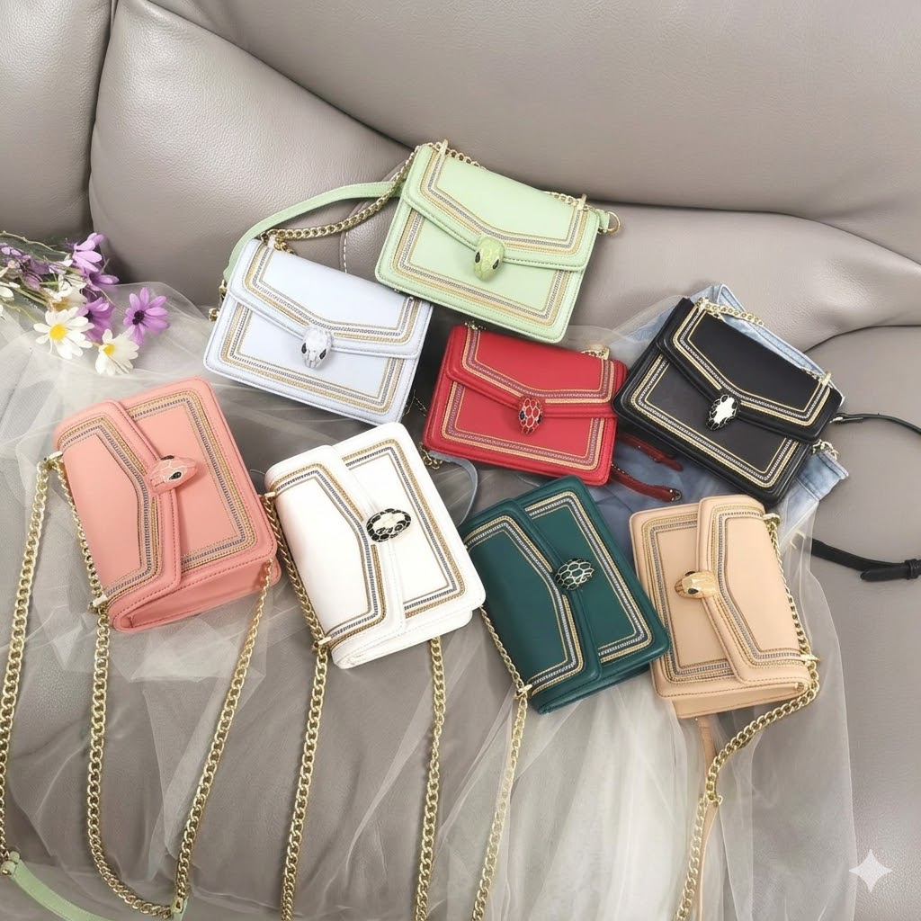 宝格丽 Serpenti 系列全牛皮单肩斜跨包20cm 奢华珐琅蛇头搭扣小号女包水膜油边 8色 宝格丽 Serpenti 系列全牛皮单肩斜跨包20cm 奢华珐琅蛇头搭扣小号女包水膜油边 8色