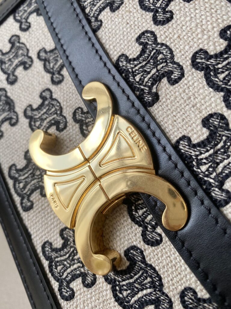 赛琳 CELINE 凯旋门中号帆布拼接皮革单肩包 22.5cm 复古老花刺绣翻盖包 – Image 9 赛琳 CELINE 凯旋门中号帆布拼接皮革单肩包 22.5cm 复古老花刺绣翻盖包 – Image 9