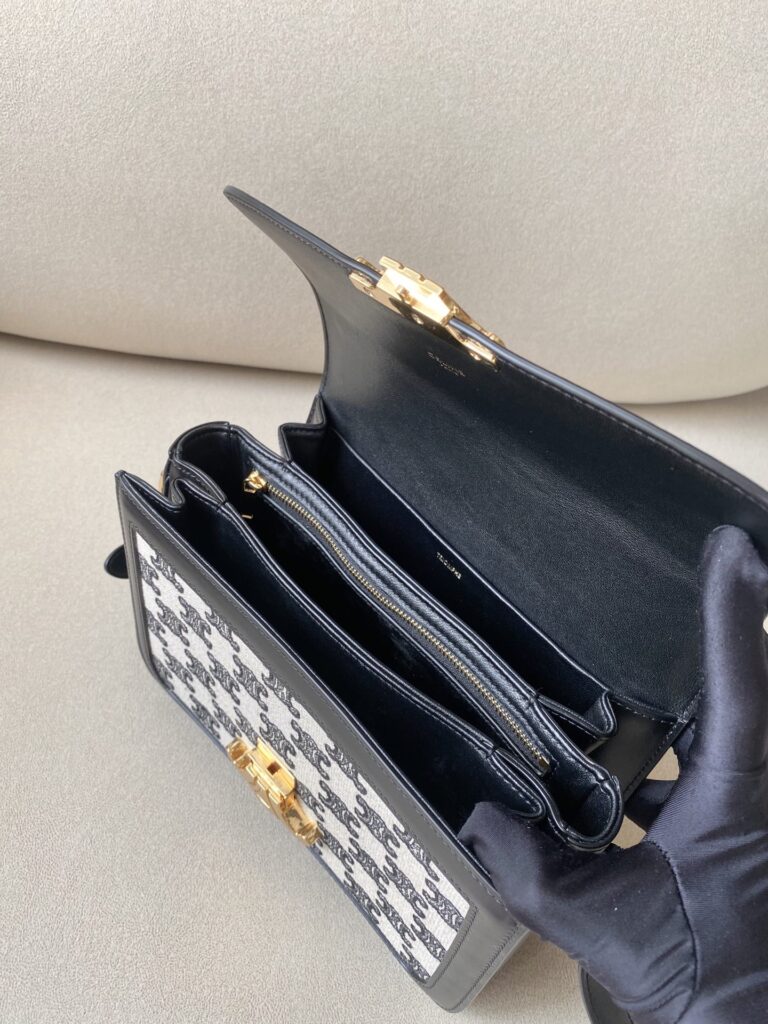 赛琳 CELINE 凯旋门中号帆布拼接皮革单肩包 22.5cm 复古老花刺绣翻盖包 – Image 10 赛琳 CELINE 凯旋门中号帆布拼接皮革单肩包 22.5cm 复古老花刺绣翻盖包 – Image 10