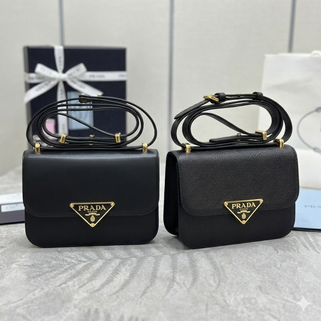 Prada 普拉达 空姐包22cm 平纹与十字纹牛皮单肩斜挎包 1BD320