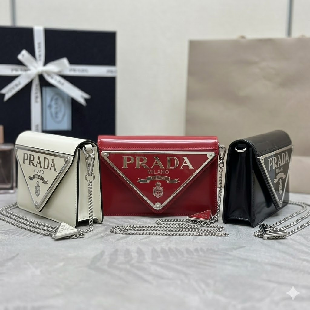 Prada 普拉达 大三角形徽标翻盖包 1BH189 链条斜挎包