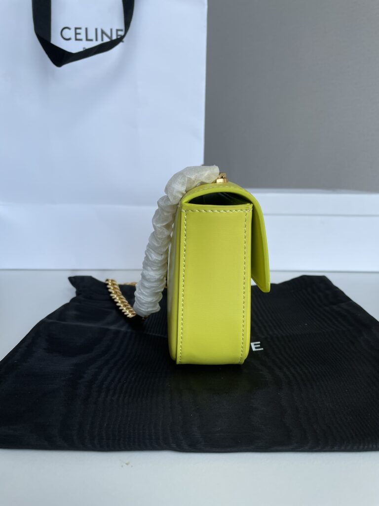 赛琳 Celine TRIOMPHE 凯旋门标志皮革链条腋下包 柠檬黄单肩包20.5cm – Image 3 赛琳 Celine TRIOMPHE 凯旋门标志皮革链条腋下包 柠檬黄单肩包20.5cm – Image 3