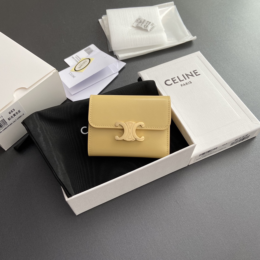 赛琳 CELINE 凯旋门亮泽牛皮短款钱包 TRIOMPHE 冰川蓝/卵石 5色迷你皮夹 – Image 15 赛琳 CELINE 凯旋门亮泽牛皮短款钱包 TRIOMPHE 冰川蓝/卵石 5色迷你皮夹 – Image 15
