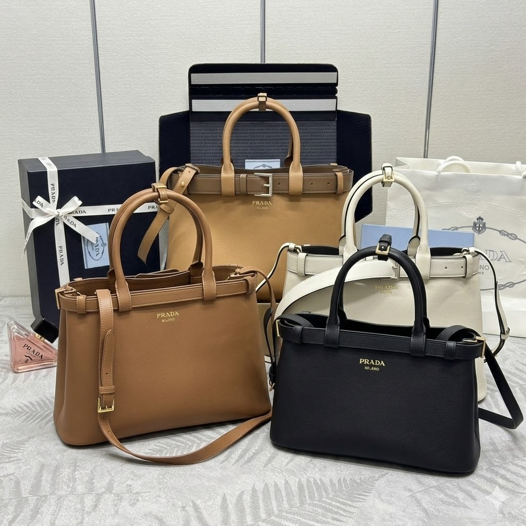 Prada 普拉达 大号托特包 Double Bag 大皮革腰带手提单肩包 1BA416