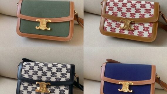 赛琳 CELINE 凯旋门中号帆布拼接皮革单肩包 22.5cm 复古老花刺绣翻盖包 赛琳 CELINE 凯旋门中号帆布拼接皮革单肩包 22.5cm 复古老花刺绣翻盖包