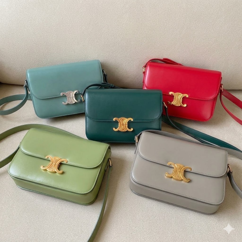 赛琳凯旋门包 Celine Triomphe 中号亮泽小牛皮肩背包 5色可选 法式复古 46