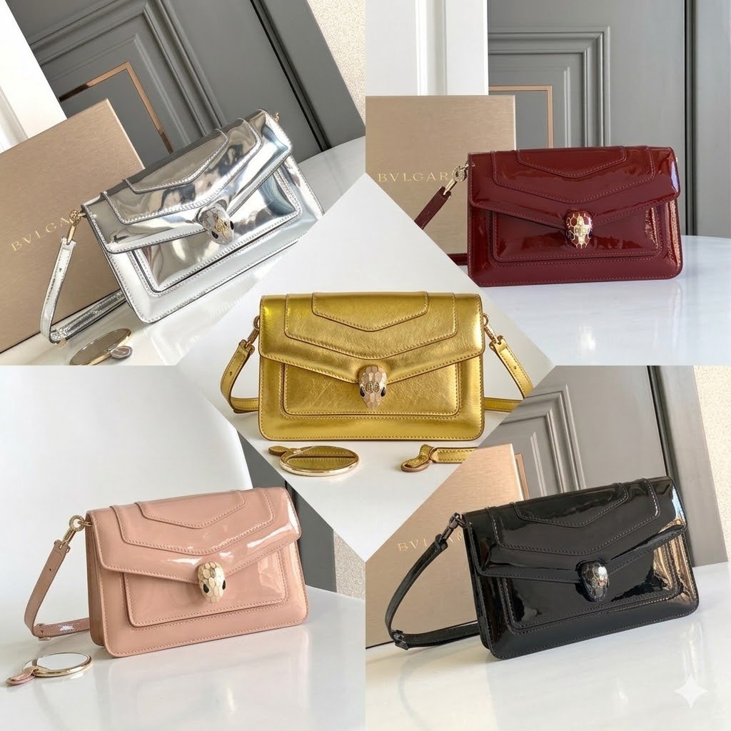 46-26.jpg BVLGARI 宝格丽 Serpenti Forever East-West 向小号单肩包22cm 漆皮与金属光泽小牛皮斜挎手提包 蛇头搭扣