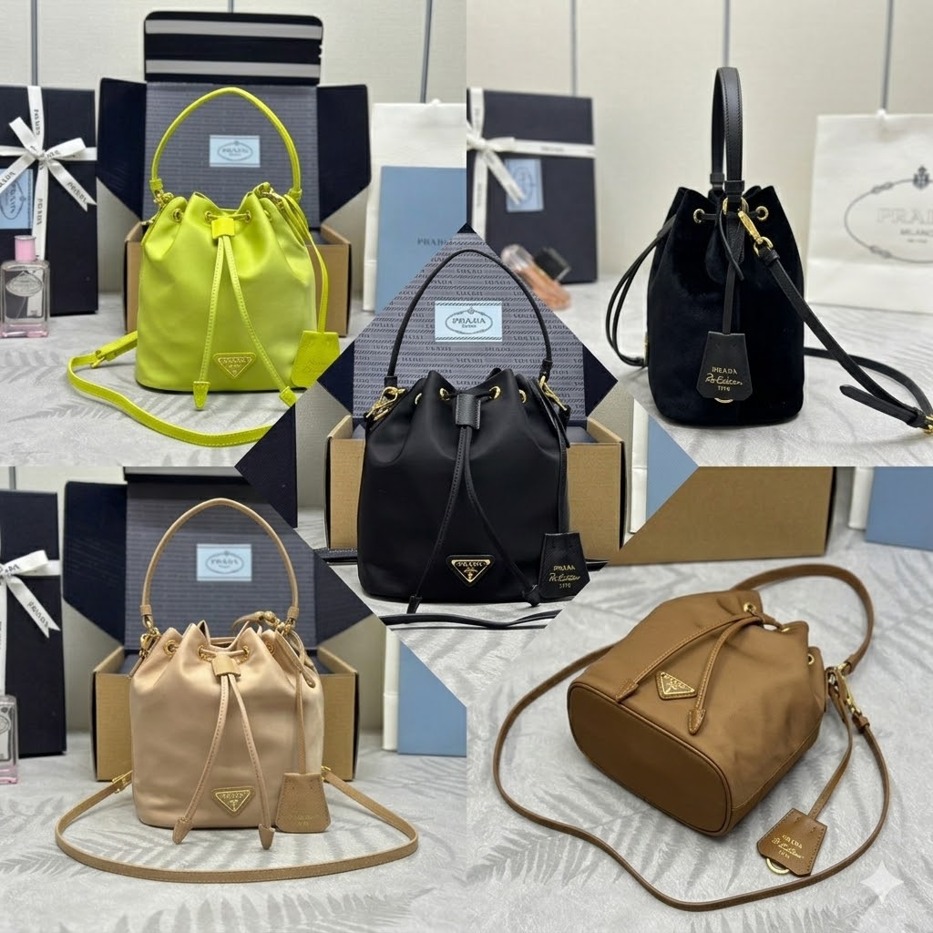 Prada 普拉达 尼龙水桶包 配牛皮长肩带顶级五金 五种颜色1BE067
