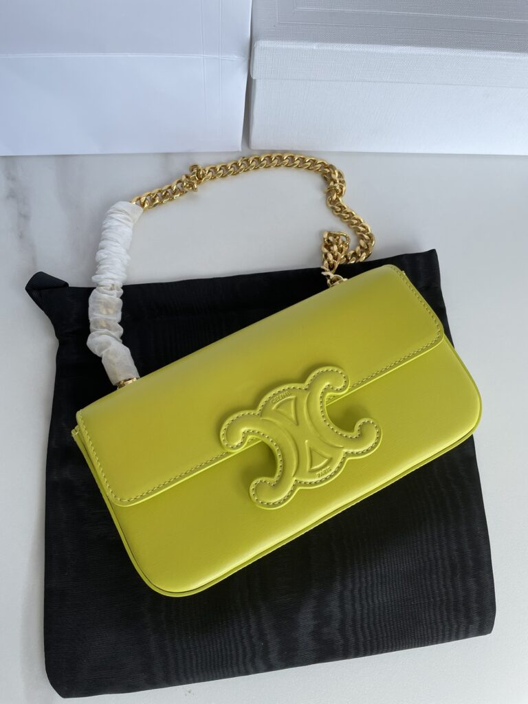 赛琳 Celine TRIOMPHE 凯旋门标志皮革链条腋下包 柠檬黄单肩包20.5cm – Image 5 赛琳 Celine TRIOMPHE 凯旋门标志皮革链条腋下包 柠檬黄单肩包20.5cm – Image 5
