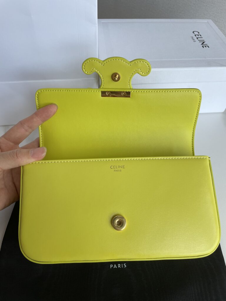 赛琳 Celine TRIOMPHE 凯旋门标志皮革链条腋下包 柠檬黄单肩包20.5cm – Image 6 赛琳 Celine TRIOMPHE 凯旋门标志皮革链条腋下包 柠檬黄单肩包20.5cm – Image 6