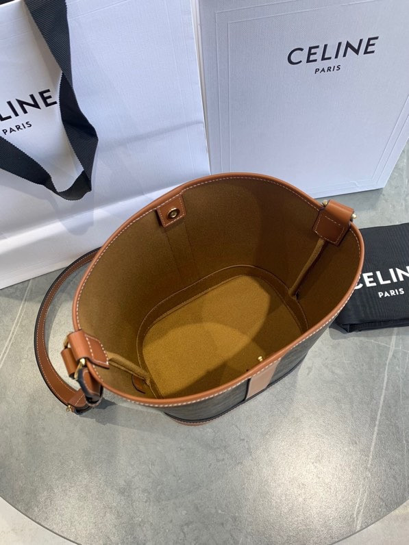 赛琳 CELINE 凯旋门老花水桶包 棕色2种尺寸经典复古手提包 – Image 4 赛琳 CELINE 凯旋门老花水桶包 棕色2种尺寸经典复古手提包 – Image 4